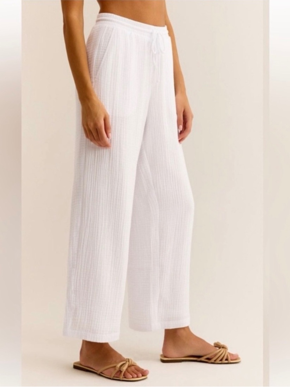 Z Supply Bondi White Wide-Leg Gauze Lounge/Beach Pants